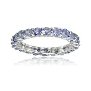 Sterling Silver Tanzanite 3mm Round-cut Eternity Band Ring, Size 5