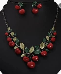 Cherry Necklace And Earring Set #744 - Picture 1 of 6