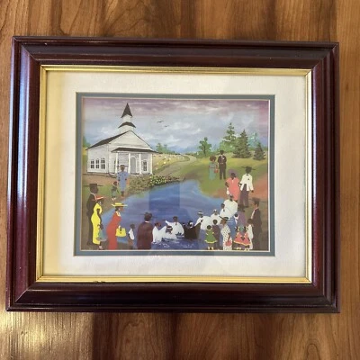 African American Folk Art Print Signed No 160/250 Maurice Cook Down By The River - Image 1 of 4