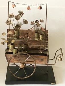 Vintage Mid Century Modern ARTIST Curtis Jere Brass Copper Flower Cart Sculpture - Picture 1 of 12