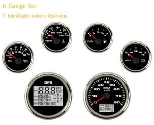 6 Gauge Set with Sender KPH MPH Speedometer Tacho Fuel Temp Volt Oil 7 Color LED - Foto 1 di 12