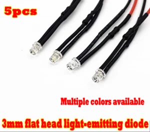 1pcs 3mm LED Bulb Pre wired Light Emitting Diode Small 20cm Wire Flat head LED - Picture 1 of 12