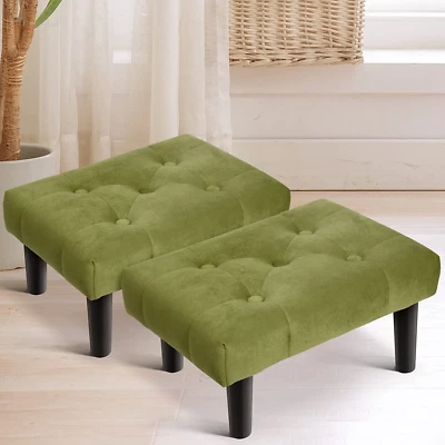 HOUCHICS Small Footstool Ottoman,Velvet Soft Footrest Ottoman 2PACK, Green  - Image 1 of 4