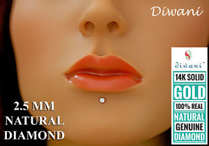 Diwani 2.5mm Real i Diamond Nose Lip Labret Monroe Screw Ring Stud Piercing Bone