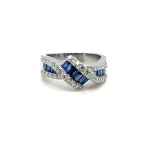 18K Diamond Sapphire Swirl Ring White Gold - Picture 1 of 5