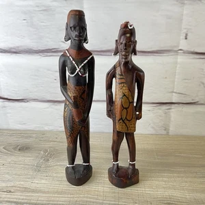 Maasai Warrior Man/Woman Hand Carved Wood Statue Sculpture African Art Vintage - Picture 1 of 17