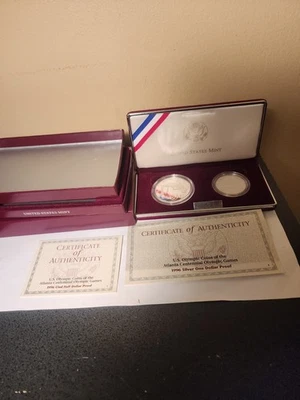 1996 US OLYMPIC SILVER ONE DOLLAR HIGH JUMP/ CLAD HALF DOLLAR PROOF SWIMMING SET - Image 1 of 4