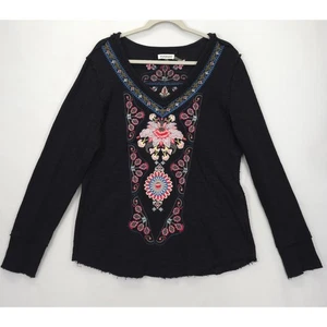 Paparazzi besticktes Top Damen XL Langarm roher Saum Boho Hippie Festival - Bild 1 von 13