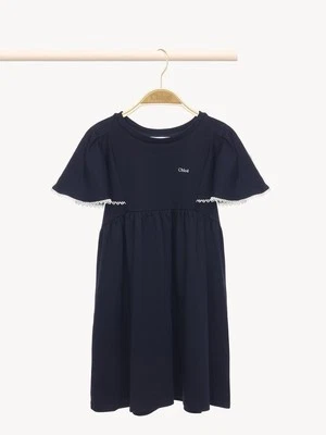 Новый с Ярлыками CHLOÉ девочек размер 8 Guipure отделки трепетать рукав колена платье темно-синий - Изображение 1 из 4
