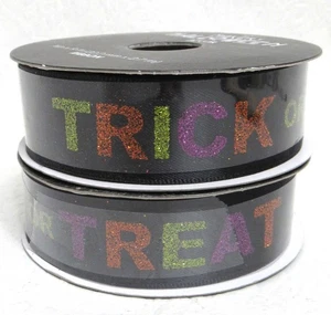 2 x Maker's Halloween Dekor Band Trick or Treat 7/8 Zoll x 9 Fuß jeweils Glitzer Neu - Bild 1 von 6