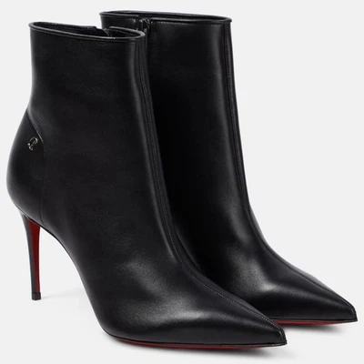 CHRISTIAN LOUBOUTIN SPORTY KATE BOOTY 85 BLACK LEATHER ANKLE BOOT ZIPPER SZ 39 - Image 1 of 4