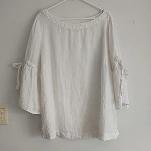 Charter Club Top Tunic Blouse Womens 1X White 100%Linen Flare Sleeve Boat Neck - Picture 1 of 6