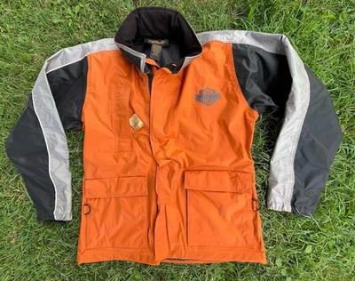Harley Davidson Reflective Hi Vis Rain Coat / Jacket Mens Large Spell Out Orange - Image 1 of 4