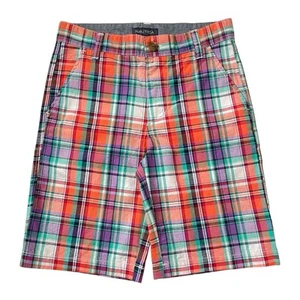 Nautica Boys 8 Bermuda Shorts Plaid 100% Cotton Lightweight Pockets Front Back - Picture 1 of 9