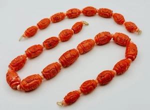 Vintage Hand-Carved Mediterranean, Coral Necklace & Bracelet – Natural Undyed - Picture 1 of 16