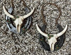 Western Cowboy Christmas Ornaments Cow Skull Horseshoe - Picture 1 of 1