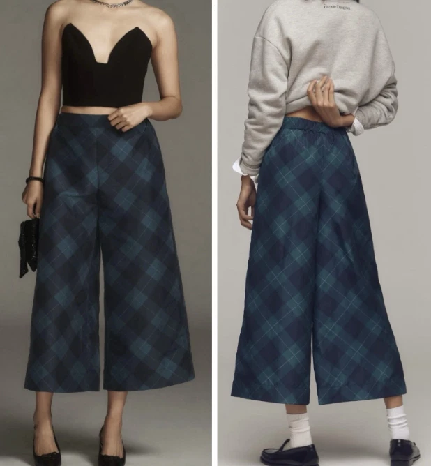 Pantalones Anthropologie Maeve XL Tafetán Cuadros Tartán Pierna Ancha Cortos Vacaciones Foto 1 de 4