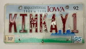 1995 IOWA Sesquintennial 1846-1996 "Kim K" License Plate KIMKAY 1 - Picture 1 of 1