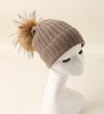 Sombrero de ganchillo de cachemir mongol puro piel de mapache real pompón gorro sombrero esquí Foto 1 de 4