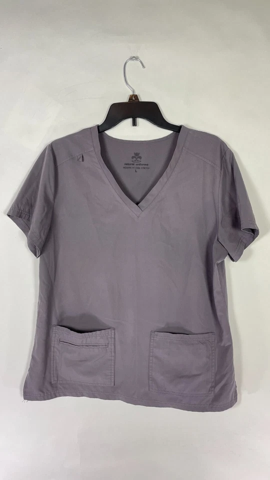 Natural Uniforms Scrub Top Womens Size Large Short Sleeve Solid Purple. - Image 1 of 4
