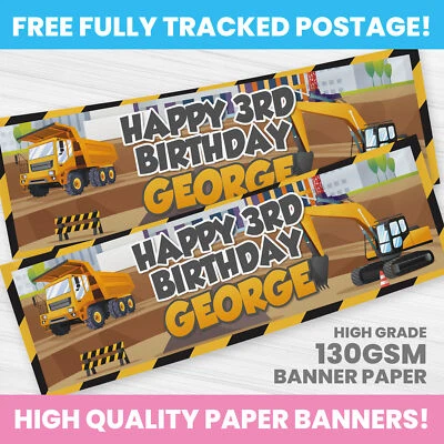 CONSTRUCTION DIGGER BANNER PERSONALISED ANY NAME PHOTO PARTY BANNERS - Image 1 of 3