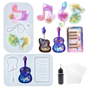 Resin Shaker Molds Set Musical Instruments Notes Keychain Charms Silicone Trays - Imagen 1 de 13