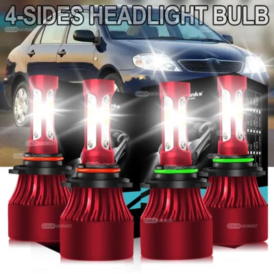 4PCS For Toyota Corolla 2001-2004 9005+9006 Combo LED Headlight High/Low Beam  - Изображение 1 из 4