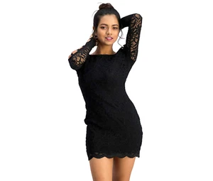 Jump Apparel Women's Black Pearl Lace Long Sleeve Bodycon Dress Size XXS - Picture 1 of 10