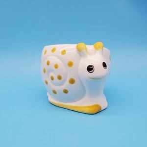Vintage Ceramic Snail Planter Yellow & White Polka Dot JAPAN - Picture 1 of 5