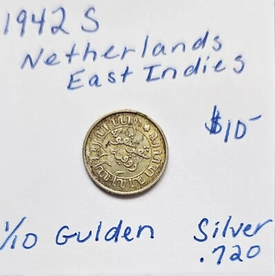 1942S Netherlands East Indies 1/10 Gulden .720 Silver KM #318 - Image 1 of 2