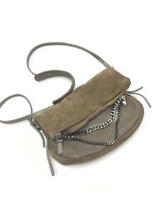 Jimmy Choo Authentic Taupe Grey Suede/ Leather Biker Shoulder Bag W/chains Sz S