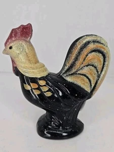 Estatuilla de gallo negro pintada a mano de arte popular de vidrio artístico Fenton de colección firmada 5" - Imagen 1 de 8
