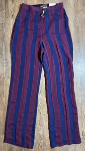 EXPRESS Damen 6R große Nadelstreifen weites Bein Hose super hoher Bund, weinrot & blau - Bild 1 von 7