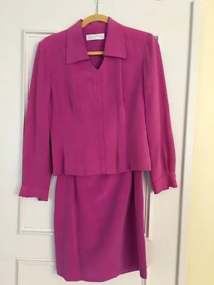 DANA BUCHMAN PETITES MAGENTA SILK SUIT JACKET 8P, SKIRT 6P - Image 1 of 4