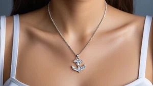 Bedazzled Crystal Anchor Sea Life Necklace Gold/Silver - Picture 1 of 3