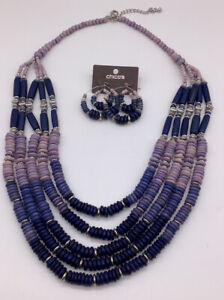 Chicos Purple Five Layer earring & Necklace set