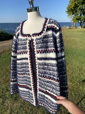 Cárdigan Suéter de Invierno Lane Bryant Azul Y Blanco Granate Talla 26 28 Suave Cálido Foto 1 de 4
