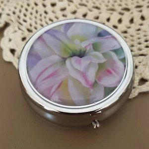 Pill Box For Purse Decorative Pill Case Holder Floral Travel Mint Vitamin Metal - Picture 1 of 6