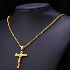 Mens/Women Gold Plated Jesus Christ Easter Cross Pendant 24 inch Necklace