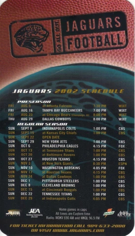 Official Jacksonville Jaguars 2002 Magnetic Schedule Cover