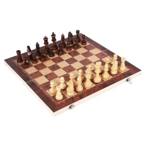 Chess Checkers Set Wooden Size 9.5"x9.5" Backgammon Board Game Folding Travel - Picture 1 of 24