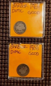 3 monedas de diez centavos BARBER - 1908, 1909 - Imagen 1 de 4