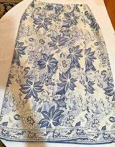 Talbots Womens Linen Blend Wrap Skirt Sz 14 Blue Hawaiian Floral Resort Cruise - Picture 1 of 10
