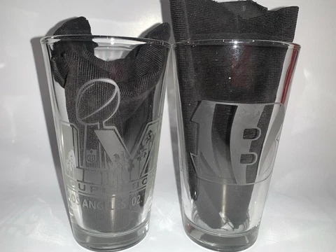 2022 SUPERBOWL 56 CONTENDER CINCINNATI BENGALS ETCHED LOGO PINT GLASSES (2) NEW Cover