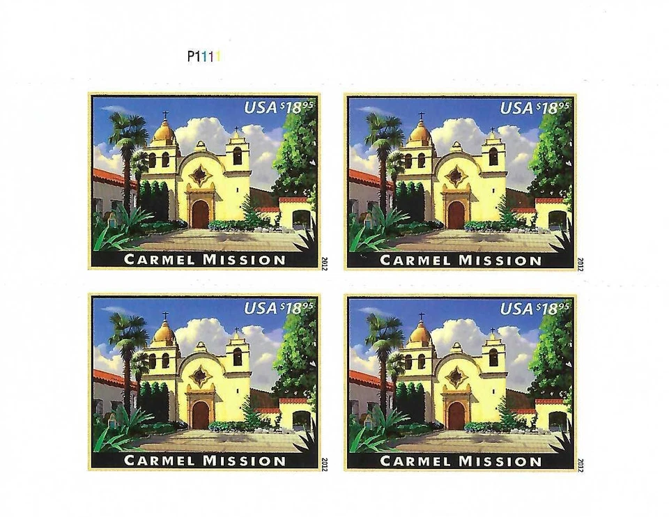 4650 $18.95 Express Mail Carmel Mission, CA Plate block of 4 - Image 1 of 1