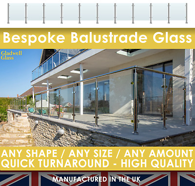 BESPOKE Toughened Balustrade Glass Custom Any Size Cheapest In UK 10mm Thick • 295£