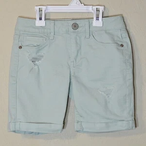 SO Shorts Girls 10 Light Mint Green Bermuda Adjustable Waist Distressed 5 Pocket - Picture 1 of 9