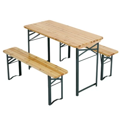 Pine Wood Dining Table and 2 Bench Set  Folding Garden Beer Table and Bench Set - Image 1 of 4