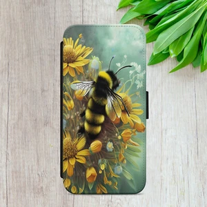 BUMBLE BEE FLORAL GIFT FLIP WALLET PHONE CASE COVER FOR IPHONE SAMSUNG HUAWEI - Picture 1 of 7