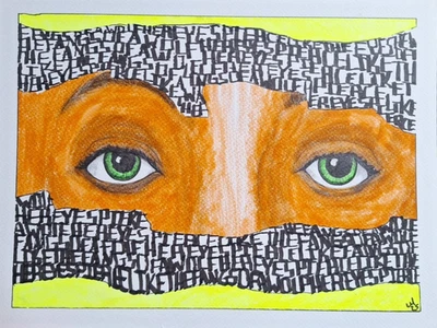 9x12 ojos de mujer como colmillos papel pesado original JMG arte único en su clase Foto 1 de 4